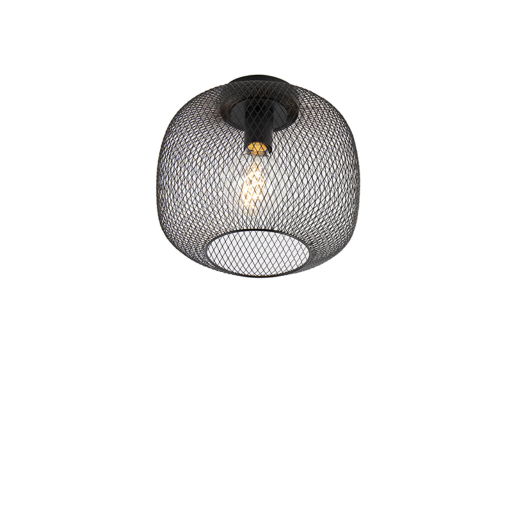 plafondlampen Moderne zwarte plafondlamp Bliss Mesh Staal Zwart Een grote stoere die dankzij het gaas luchtig toont. De kleur zorgt voor een tijdloos effect.