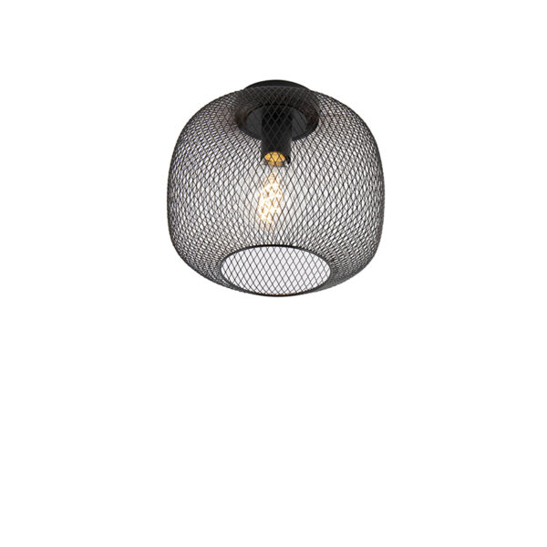plafondlampen Moderne zwarte plafondlamp Bliss Mesh Staal Zwart Een grote stoere die dankzij het gaas luchtig toont. De kleur zorgt voor een tijdloos effect.