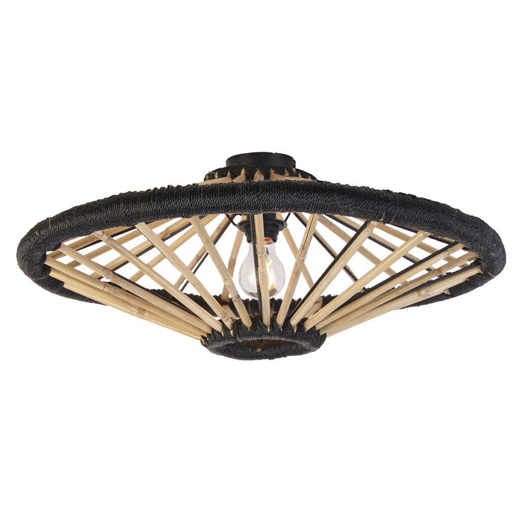 plafondlampen Oosterse plafondlamp bamboe met zwart 60 cm Evalin BamboeStaal Zwart Zorg voor een vibe in huis deze plafondlamp. Een gezellig lichtpunt