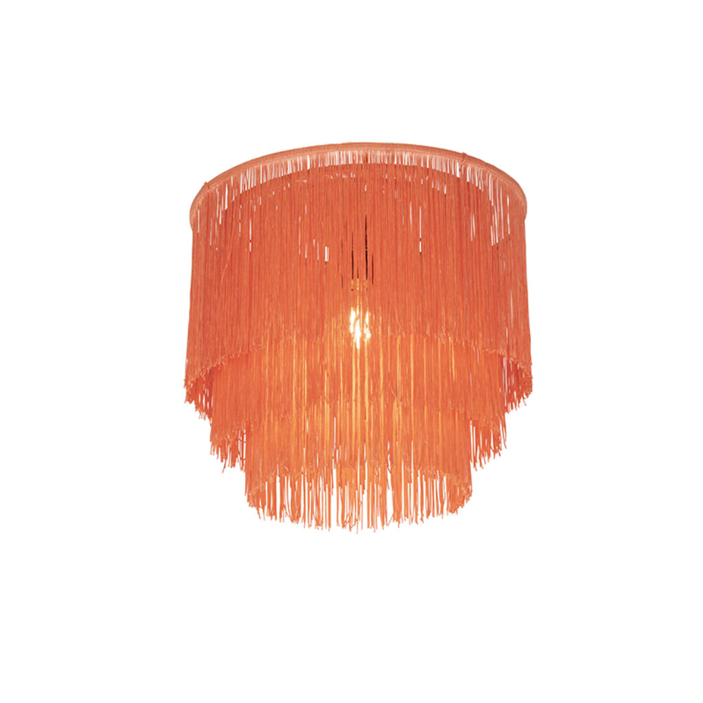 plafondlampen Oosterse plafondlamp goud roze kap met franjes Franxa StaalStof Roze Je haalt een echte vibe in huis onze plafondlamp. Deze lamp is afgewerkt