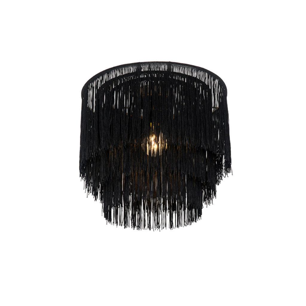 plafondlampen Oosterse plafondlamp goud zwarte kap met franjes Franxa StaalStof Zwart Je haalt een echte vibe in huis onze plafondlamp. Deze lamp is afgewerkt