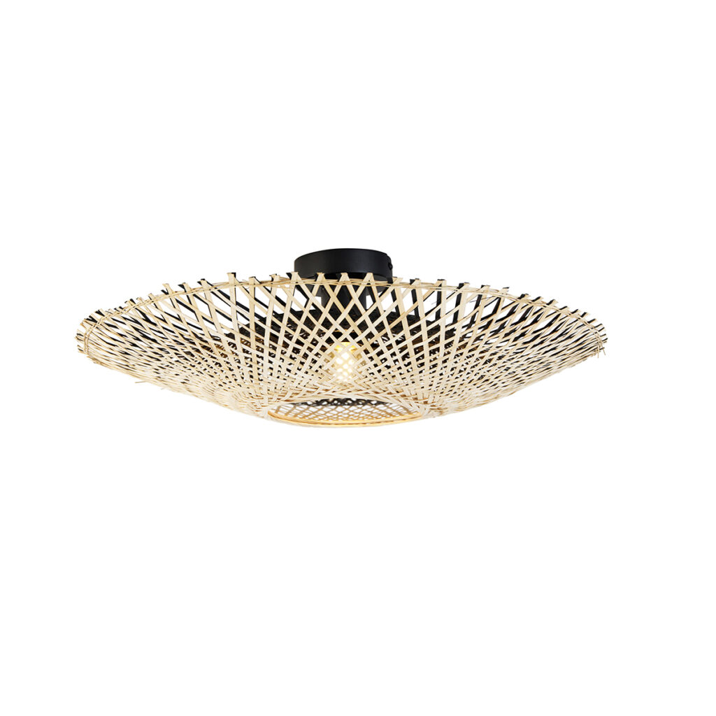 plafondlampen Oosterse plafondlamp rotan 50 cm Rina BamboeStaal Naturel Wat een warmte en sfeer je met deze plafondlamp. is gemaakt van bamboe staal afgewerkt