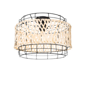 plafondlampen Oosterse plafondlamp zwart met bamboe Irena BamboeStaal Naturel Geef je interieur een Oosters tintje Irena. Door het open design prachtig