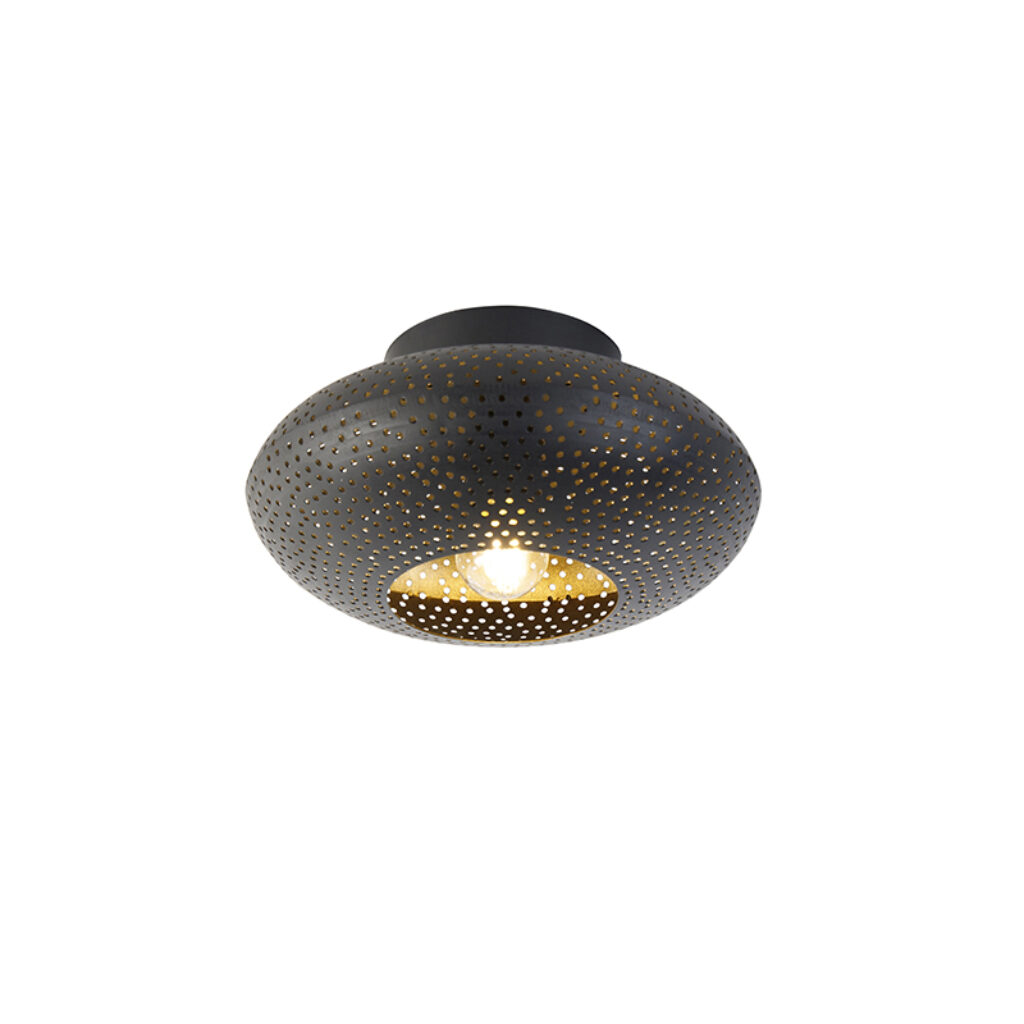 plafondlampen Oosterse plafondlamp zwart met goud 25 cm Radiance Staal Zwart Deze is zijn zwarte en gouden afwerking een lust voor het Een echte toevoeging in