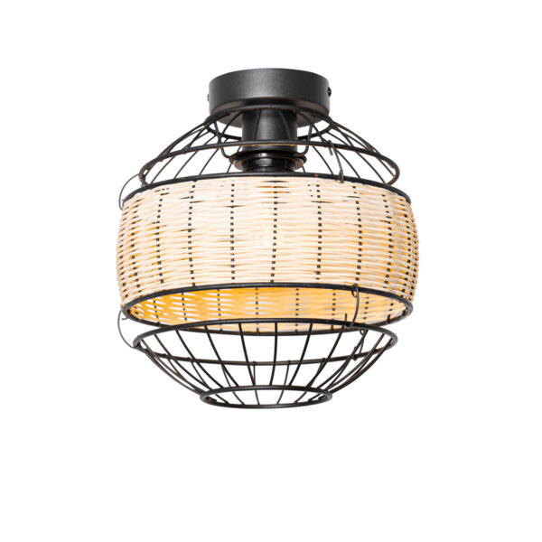 plafondlampen Oosterse plafondlamp zwart met rotan 25 cm Emir StaalRotan Zwart Breng wat warmte in huis deze plafondlamp. is gemaakt van staal en afgewerkt het