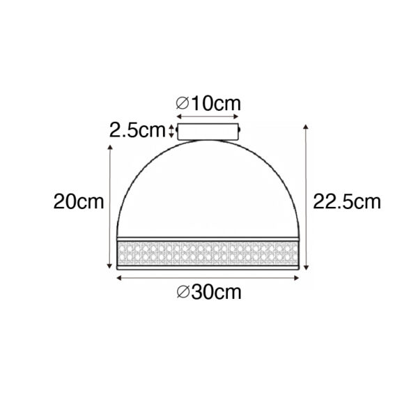 Oosterse plafondlamp zwart met rotan 30 cm - Magna Rotan - Afbeelding 3
