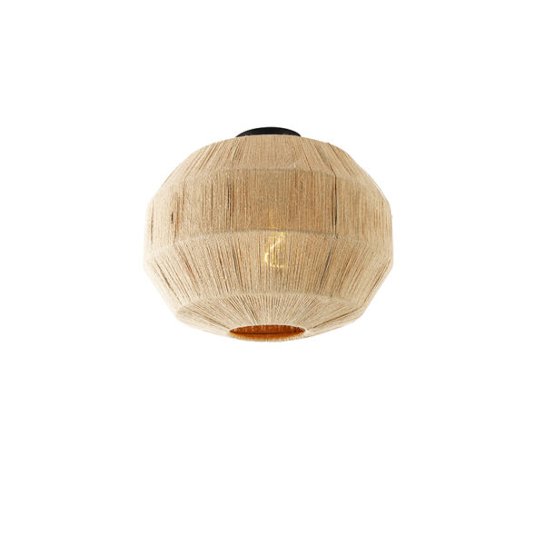plafondlampen Oosterse plafondlamp zwart met touw Riki TouwStaal Beige heeft een eigentijdse uitstraling zijn lampenkap die afgewerkt is jute touw. De zorgt