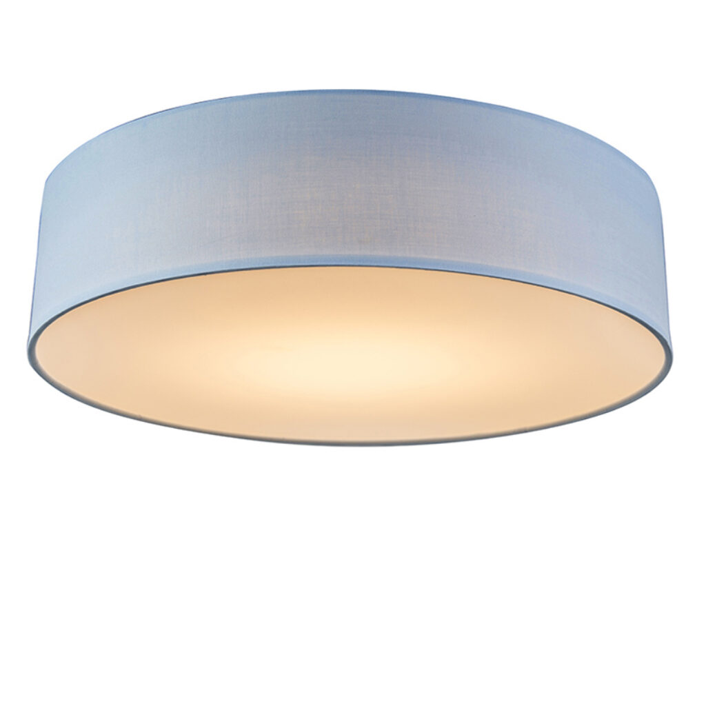 plafondlampen Plafondlamp blauw 40 cm incl. LED Drum MetaalStof Blauw Een sfeervol interieur begint bij verlichting. Met de haal je een stijlvol en luxueus