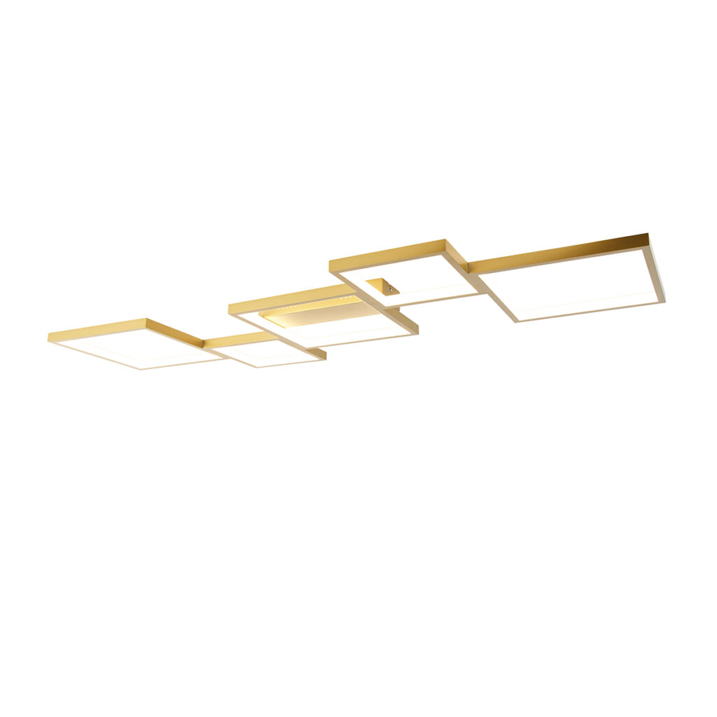 plafondlampen Plafondlamp goud incl. LED 3 staps dimbaar Lejo AluminiumStaalKunststof Haal een echte designlamp in huis met onze Lejo. Deze plafondlamp is
