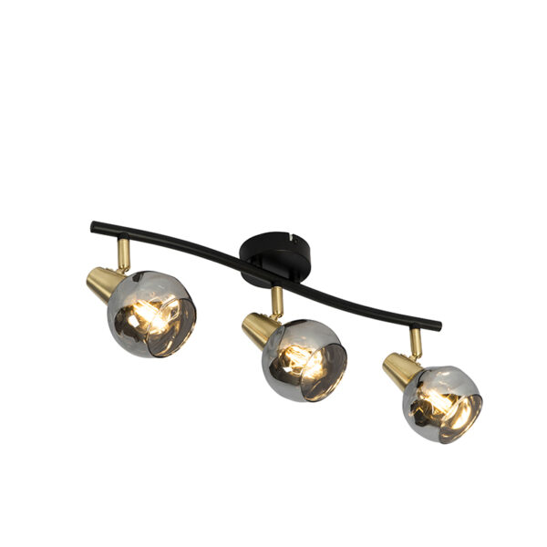 plafondlampen Plafondlamp goud 56 cm met smoke glas Vidro GlasStaal Een ware stijlmaker deze Art Deco Door het effect krijgt een mysterieuze maar sfeervolle