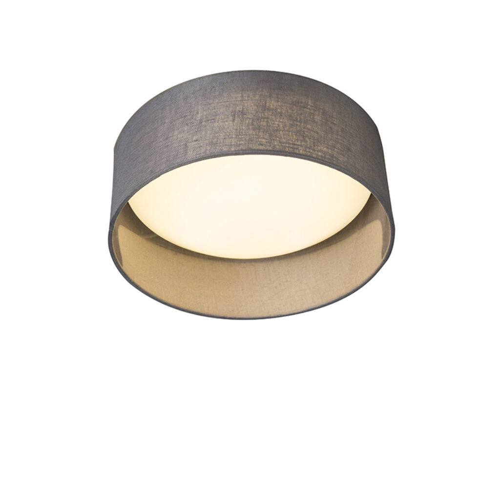 plafondlampen Plafondlamp grijs 28 cm incl. LED Drum Combi KunststofStof Grijs Een sfeervol interieur begint bij verlichting. Met de plafondlamp haal je een