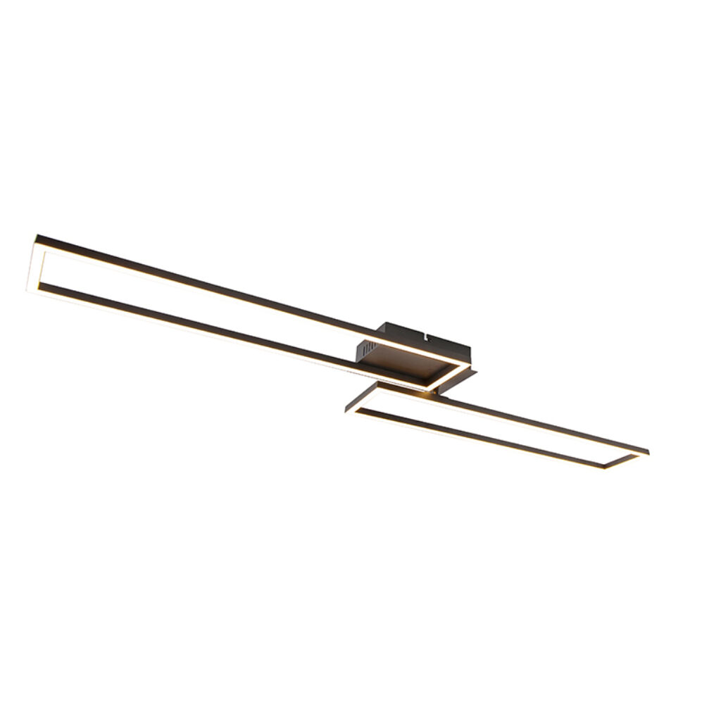 plafondlampen Plafondlamp langwerpig zwart dimbaar Plazas Novo AluminiumStaal Zwart Strak en modern design wat wil je nog heeft het. Deze plafondlamp is gemaakt