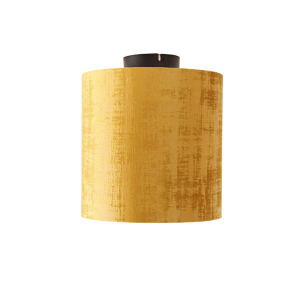 Plafondlamp mat zwart velours kap goud 25 cm - Combi - Afbeelding 2