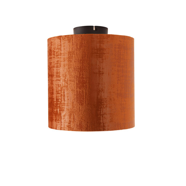 Plafondlamp mat zwart velours kap rood 25 cm - Combi - Afbeelding 2