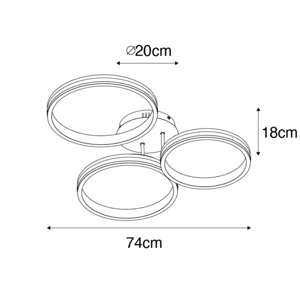 Plafondlamp messing incl. LED 3-staps dimbaar 3-lichts - Navara - Afbeelding 3