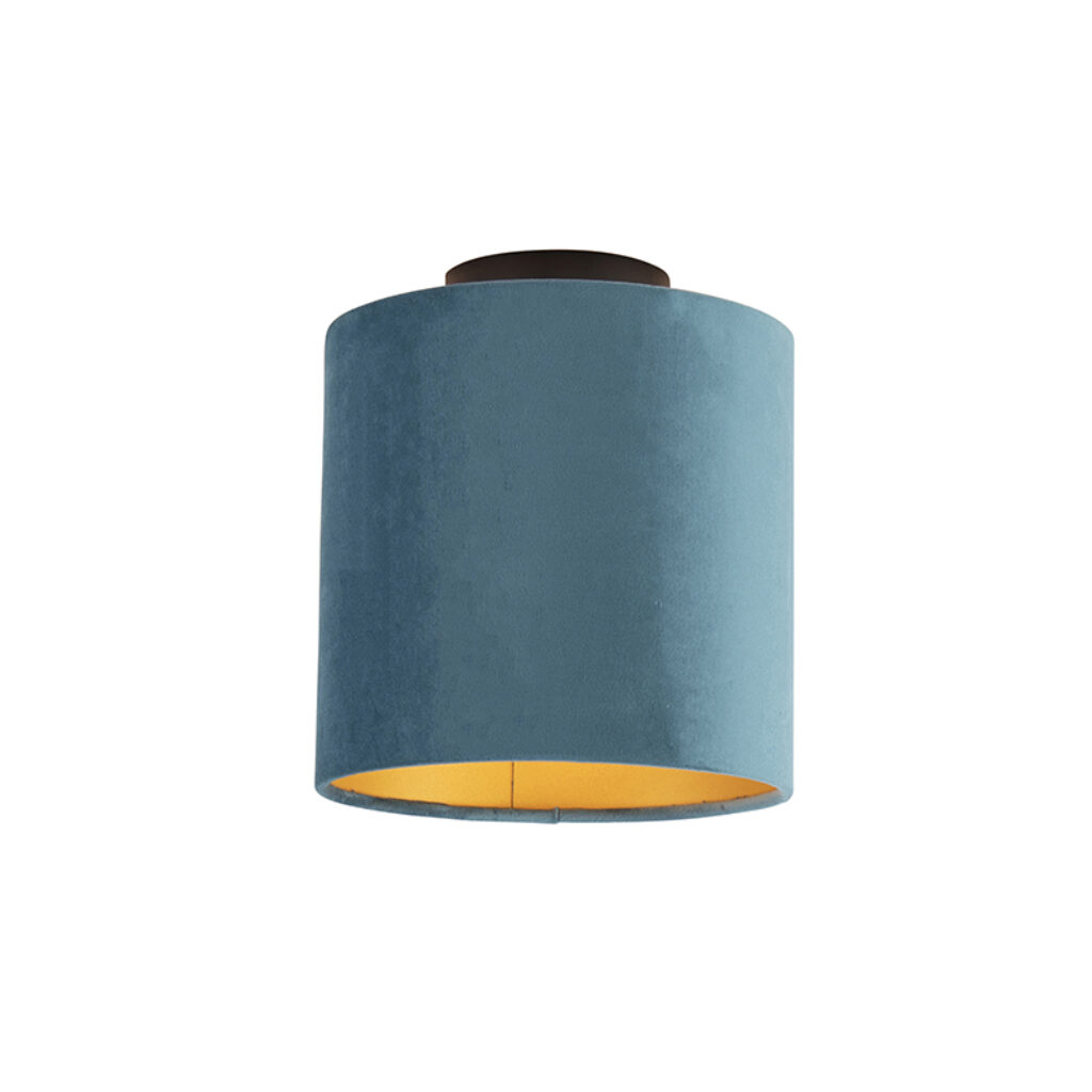 plafondlampen Plafondlamp met velours kap blauw goud 20 cm Combi zwart StaalStof Blauw De combi is een prachtige plafondlamp die in je interieur. Met deze