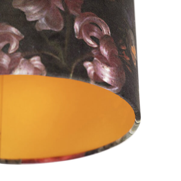 Plafondlamp met velours kap bloemen met goud 25 cm - Combi zwart - Afbeelding 2