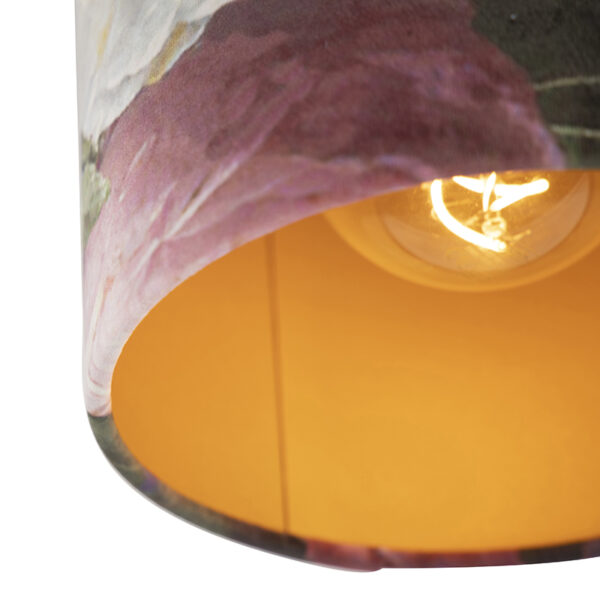 Plafondlamp met velours kap bloemen met goud 20 cm - Combi zwart - Afbeelding 2