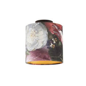 plafondlampen Plafondlamp met velours kap bloemen goud 20 cm Combi zwart StaalStof Multicolor De combi is een prachtige plafondlamp die in je interieur. Met