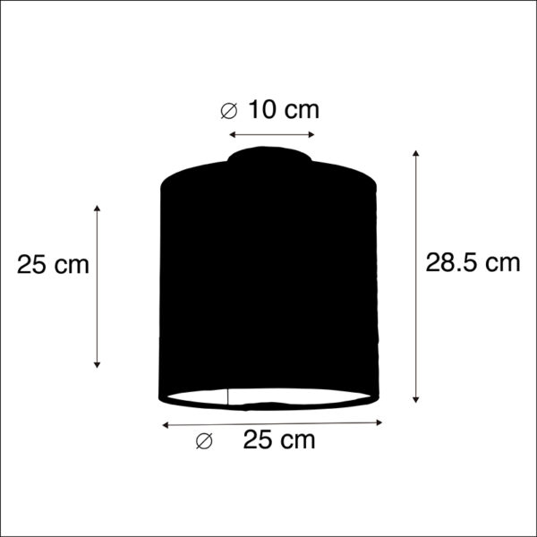 Plafondlamp met velours kap oker met goud 25 cm - Combi zwart - Afbeelding 3