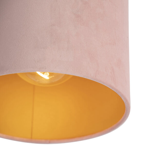 Plafondlamp met velours kap oud roze met goud 20 cm - Combi zwart - Afbeelding 2