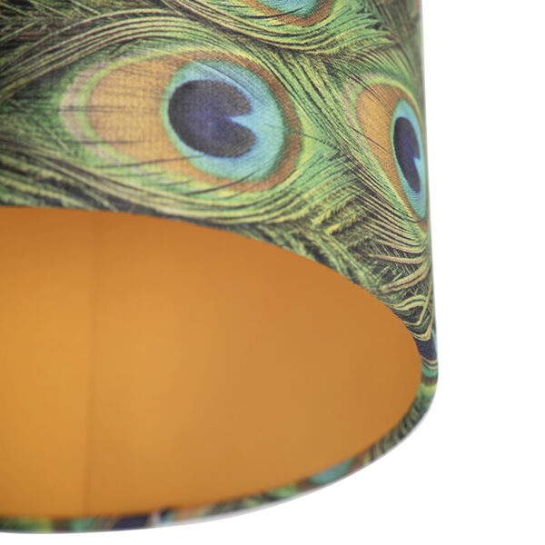 Plafondlamp met velours kap pauw met goud 25 cm - Combi zwart - Afbeelding 2