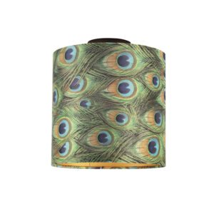 plafondlampen Plafondlamp met velours kap pauw goud 25 cm Combi zwart StaalStof Paars De combi is een prachtige plafondlamp die in je interieur. Met deze