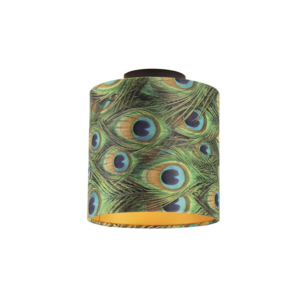 plafondlampen Plafondlamp met velours kap pauw goud 20 cm Combi zwart StaalStof Zwart De combi is een prachtige plafondlamp die in je interieur. Met deze