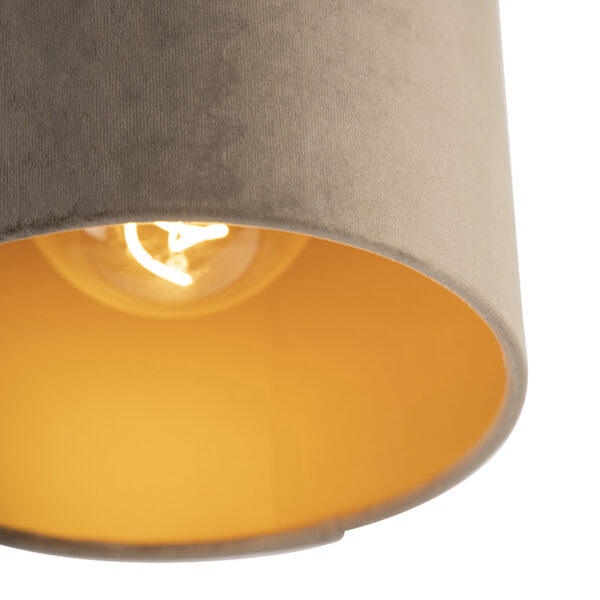 Plafondlamp met velours kap taupe met goud 20 cm - Combi zwart - Afbeelding 2