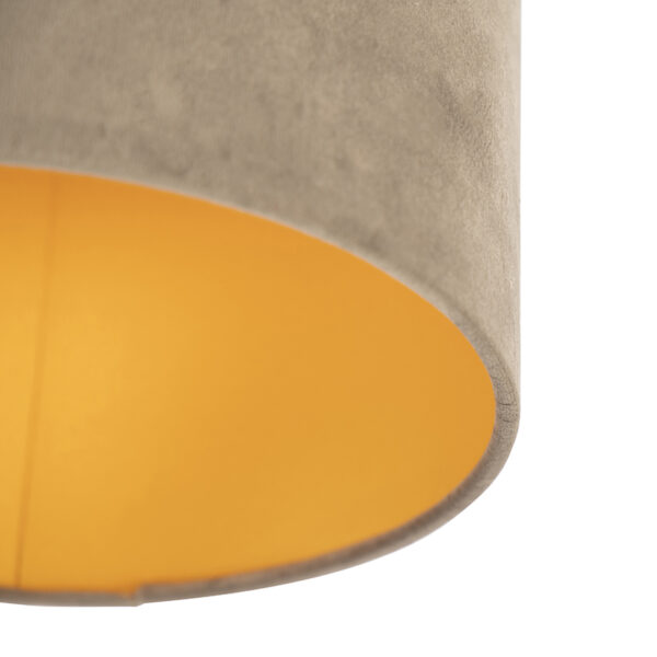 Plafondlamp met velours kap taupe met goud 25 cm - Combi zwart - Afbeelding 2