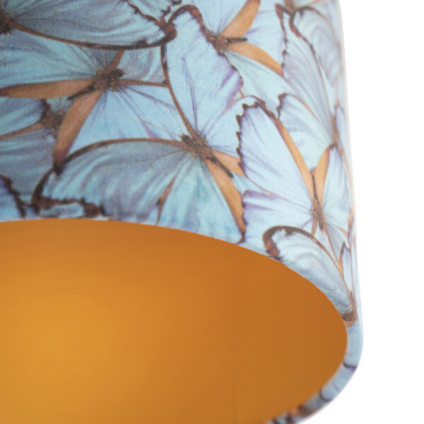 Plafondlamp met velours kap vlinders met goud 25 cm - Combi zwart - Afbeelding 2