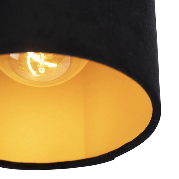 Plafondlamp met velours kap zwart met goud 20 cm - Combi zwart - Afbeelding 2