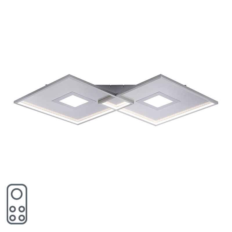 plafondlampen Plafondlamp staal incl. LED en afstandsbediening Odile Aluminium Staal is een moderne plafondlamp. Het mooi om te zien hoe de twee vierkanten in