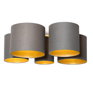 plafondlampen Plafondlamp taupe met gouden binnenkant Multidrum MetaalStof Laat je horen voor deze plafondlamp binnenkant. heeft een diepte van 62 cm hoogte 30