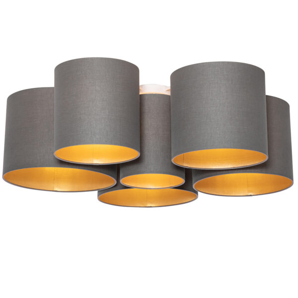 plafondlampen Plafondlamp taupe met gouden binnenkant Multidrum MetaalStof Laat je horen voor deze plafondlamp binnenkant. heeft een diepte van 84 cm hoogte 32