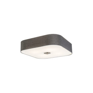 plafondlampen Plafondlamp vierkant grijs 50 cm Drum deluxe Jute GlasMetaalStof Grijs Een tijdloze platte vierkante met een kap mooie donker grijze kleur. De
