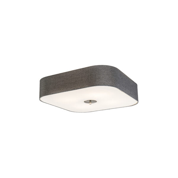 plafondlampen Plafondlamp vierkant grijs 50 cm Drum deluxe Jute GlasMetaalStof Grijs Een tijdloze platte vierkante met een kap mooie donker grijze kleur. De