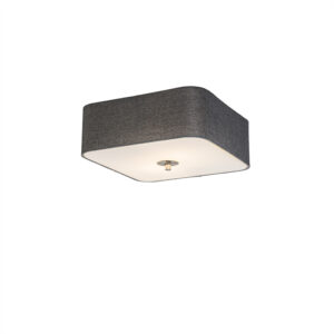 plafondlampen Plafondlamp vierkant grijs 30 cm Drum deluxe Jute GlasMetaalStof Grijs Een tijdloze platte vierkante met een kap mooie donker grijze kleur. De