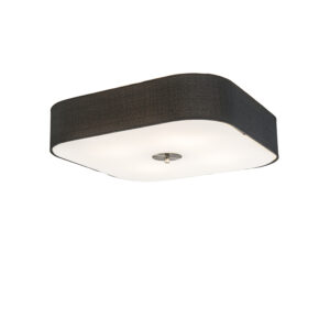 plafondlampen Plafondlamp vierkant zwart 50 cm Drum deluxe Jute GlasStofStaal Zwart Een tijdloze platte vierkante met een kap mooie zwarte kleur. De stof die