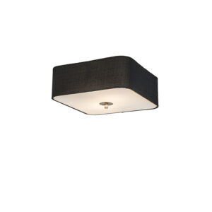 plafondlampen Plafondlamp vierkant zwart 30 cm Drum deluxe Jute GlasMetaalStof Zwart Een tijdloze platte vierkante met een kap mooie zwarte kleur. De stof die