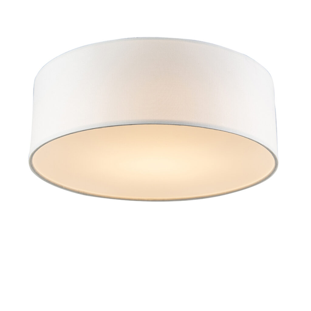 plafondlampen Plafondlamp wit 30 cm incl. LED Drum StofStaal Wit Een sfeervol interieur begint bij verlichting. Met de haal je een stijlvol en luxueus design in
