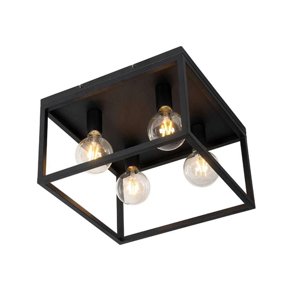plafondlampen plafondlamp zwart 40 cm Cage Staal Zwart Geef je interieur een chique uitstraling met de Cage. Zijn open structuur in combinatie staal en glas
