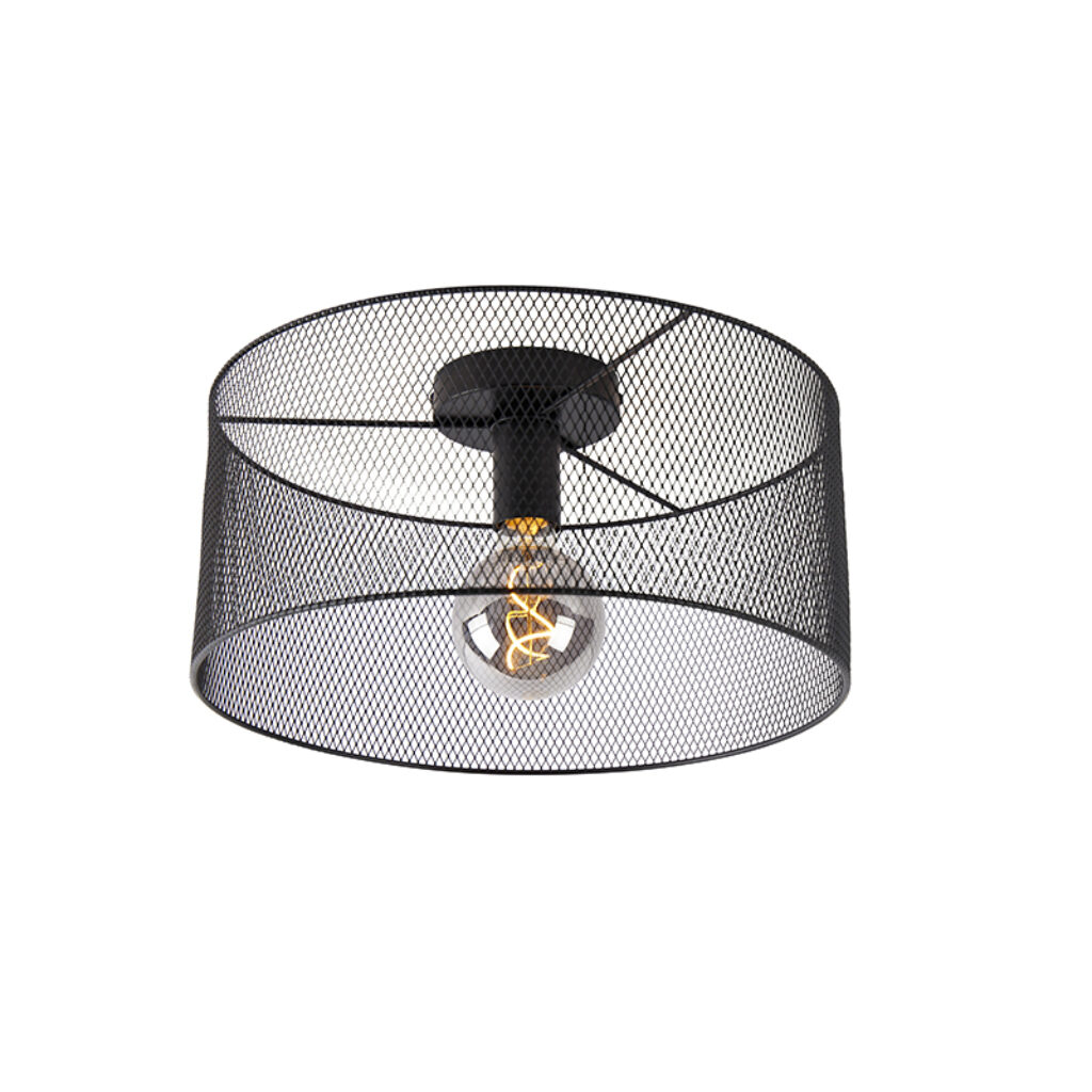 plafondlampen plafondlamp zwart Drum Mesh Staal Zwart is een lamp die indruk maakt dankzij zijn unieke open design en afwerking. De lampenkap waardoor je mooi