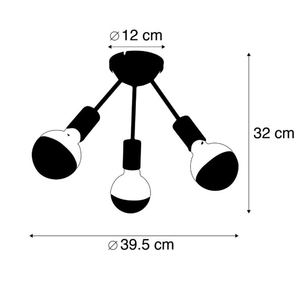 Plafondlamp zwart 3-lichts incl. G95 kopspiegel - Sputnik - Afbeelding 3
