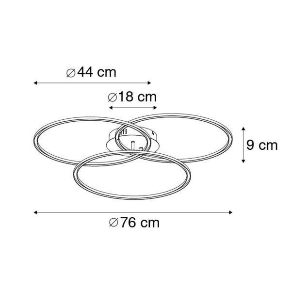 Plafondlamp zwart incl. LED 3-staps dimbaar 3-lichts - Julka - Afbeelding 3