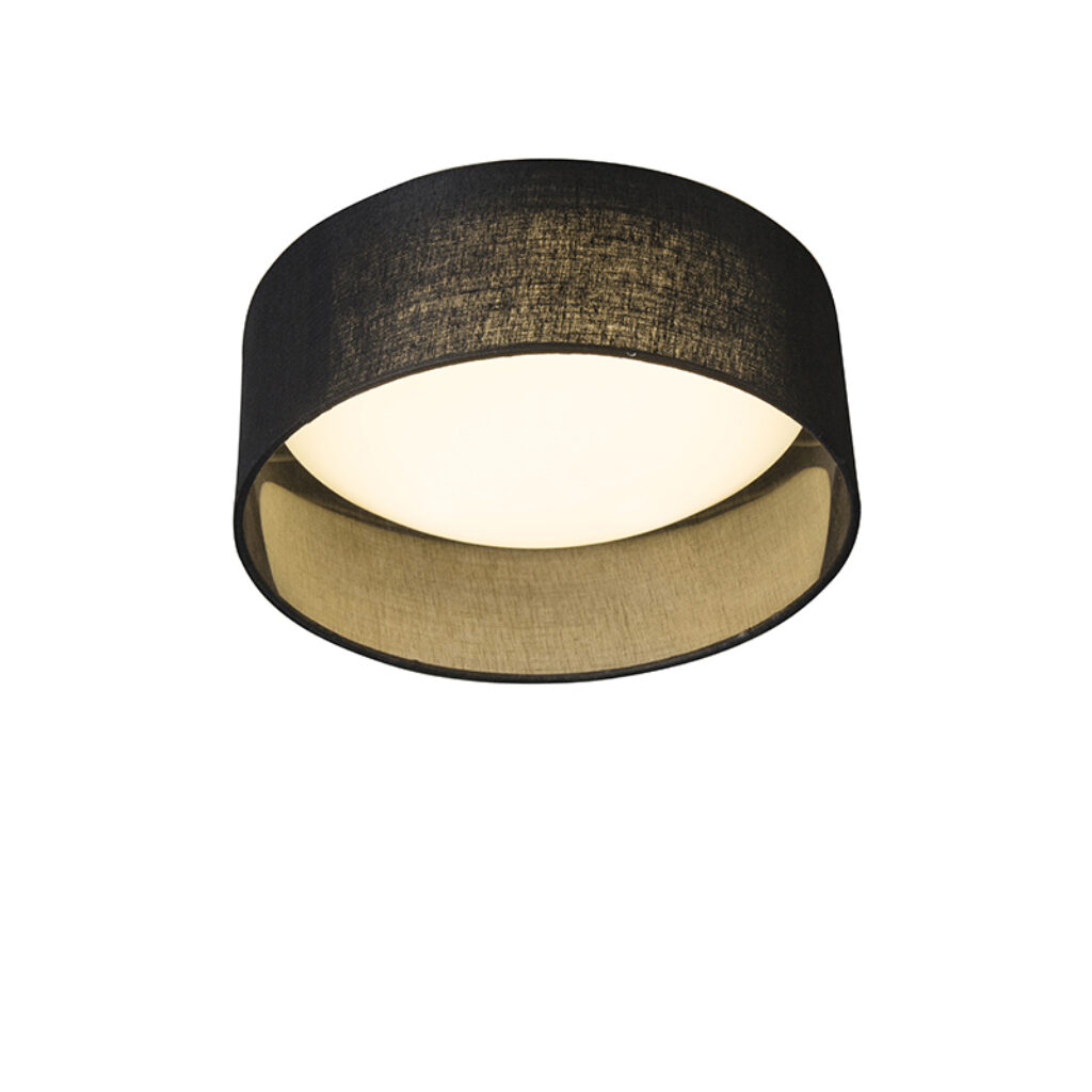 plafondlampen Plafondlamp zwart 28 cm incl. LED Drum Combi KunststofStof Zwart Een sfeervol interieur begint bij verlichting. Met de plafondlamp haal je een