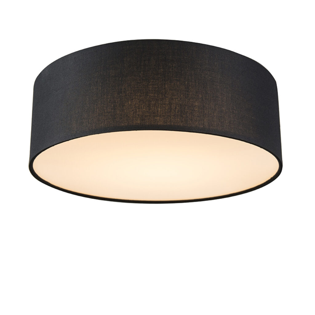 plafondlampen Plafondlamp zwart 30 cm incl. LED Drum StofStaal Zwart Een sfeervol interieur begint bij verlichting. Met de haal je een stijlvol en luxueus