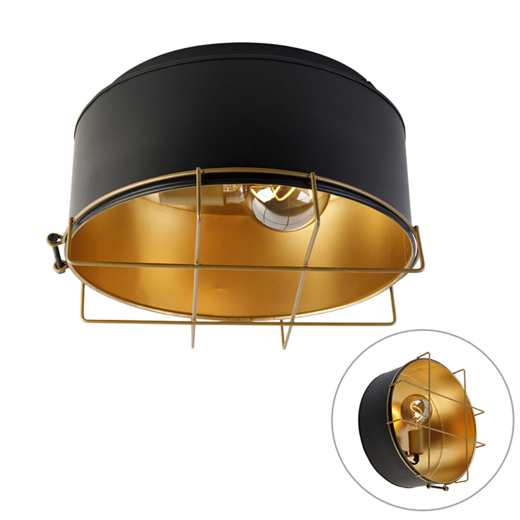 plafondlampen plafondlamp zwart met goud 35 cm Barril Staal Zwart Laat jouw interieur stralen onze Barril. is geschikt als en plafondlamp. Deze lamp gemaakt van