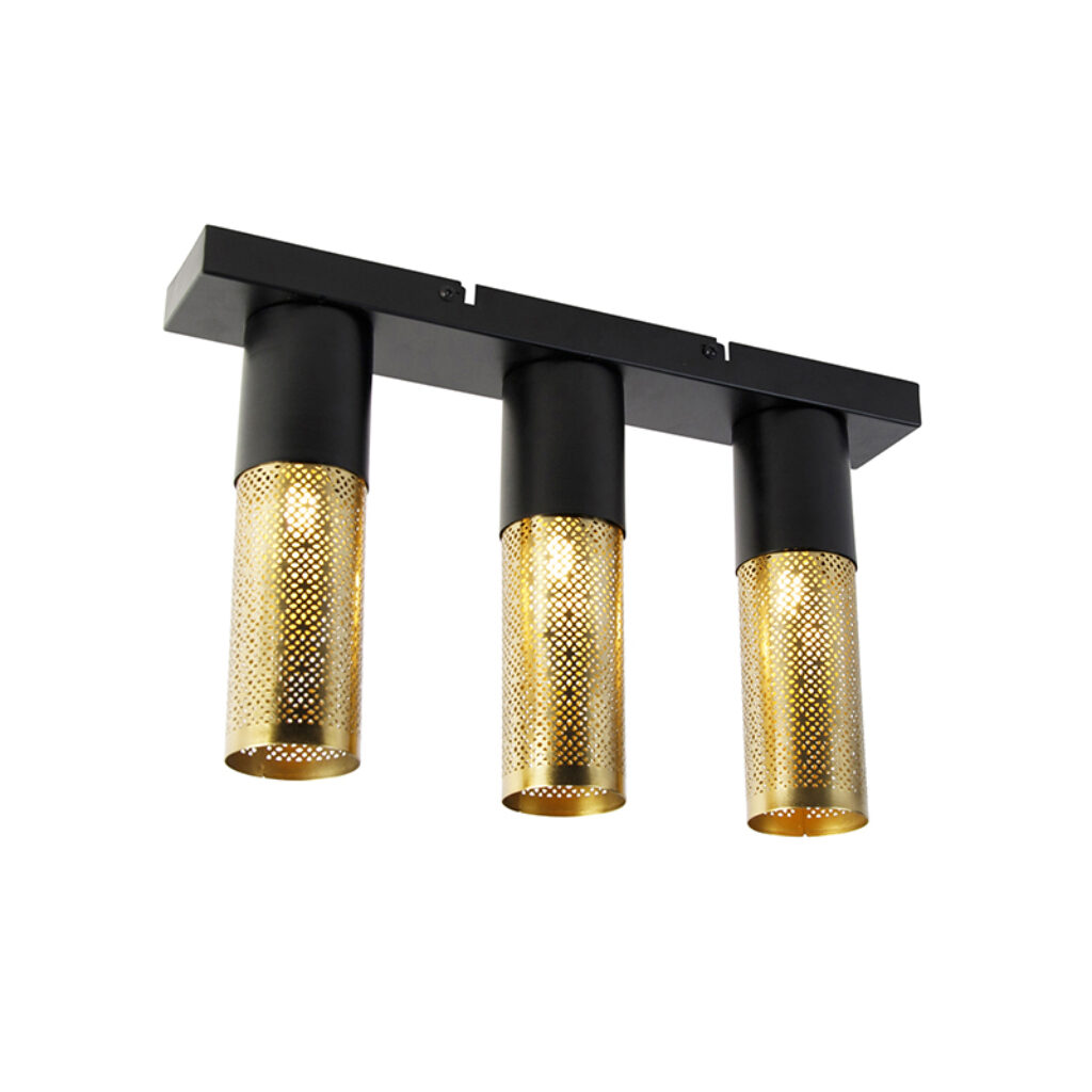 plafondlampen plafondlamp zwart met goud langwerpig Raspi Staal Wat een stoere is Hij gemaakt van staal afgewerkt in het zwart. Een perfecte kleuren De gaatjes