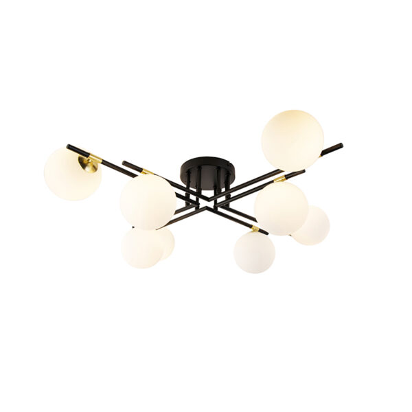 plafondlampen Plafondlamp zwart met goud en opaal glas Lynn StaalGlas Zwart is een art deco plafondlamp zijn eenvoudige vorm maakt hem juist zo De lamp gemaakt